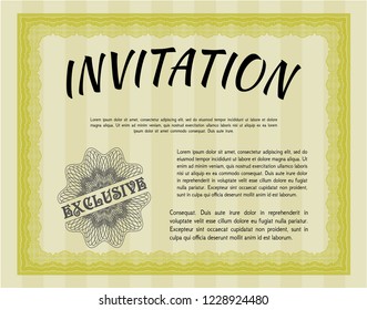 Yellow Vintage invitation. With background. Detailed. Money Pattern. 