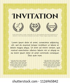 Yellow Vintage invitation. With background. Modern design. Vector illustration. 