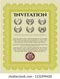 Yellow Vintage invitation. Beauty design. With background. Vector illustration. 