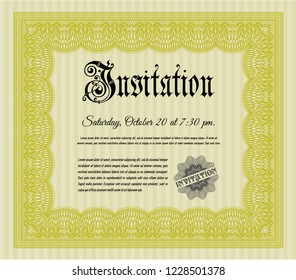 Yellow Vintage invitation. Beauty design. With great quality guilloche pattern. Customizable, Easy to edit and change colors. 