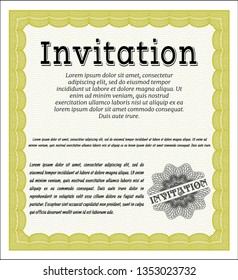 Yellow Vintage invitation. Beauty design. With complex linear background. Detailed. 