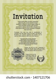 Yellow Vintage invitation. Beauty design. With complex linear background. Vector illustration. 