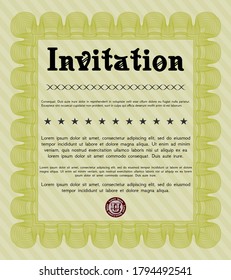 Yellow Vintage invitation. Beauty design. With guilloche pattern and background.  