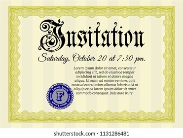Yellow Vintage invitation. Complex background. Customizable, Easy to edit and change colors. Artistry design. 