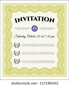 Yellow Vintage invitation. Complex background. Detailed. Excellent design. 