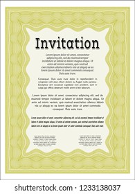 Yellow Vintage invitation. With complex background. Detailed. Money Pattern. 