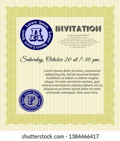 Yellow Vintage invitation. With complex background. Customizable, Easy to edit and change colors. Excellent design. 