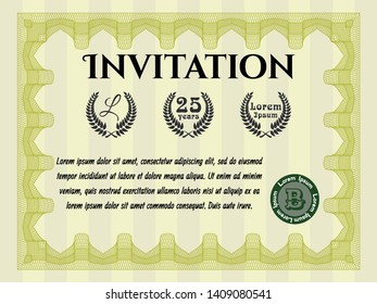 Yellow Vintage invitation. Complex background. Detailed. Money style design. 
