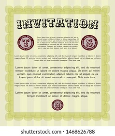 Yellow Vintage invitation. Complex background. Customizable, Easy to edit and change colors. Lovely design. 