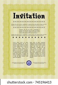 Yellow Vintage invitation. Complex background. Lovely design. Customizable, Easy to edit and change colors. 