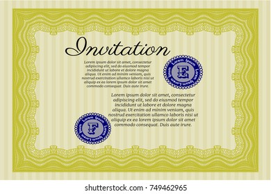 Yellow Vintage invitation. With complex background. Money style design. Detailed. 