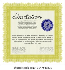 Yellow Vintage invitation. With complex linear background. Detailed. Artistry design. 