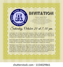 Yellow Vintage invitation. With complex linear background. Vector illustration. Retro design. 
