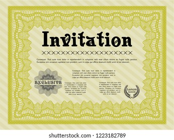 Yellow Vintage invitation. With complex linear background. Money style design. Detailed. 