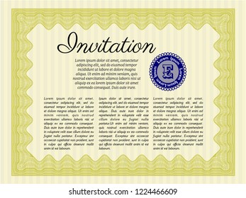 Yellow Vintage invitation. With complex linear background. Customizable, Easy to edit and change colors. Cordial design. 