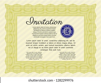 Yellow Vintage invitation. With complex linear background. Superior design. Detailed. 