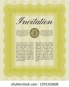 Yellow Vintage invitation. With complex linear background. Money Pattern design. Detailed. 