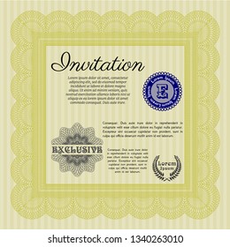 Yellow Vintage invitation. With complex linear background. Money Pattern design. Customizable, Easy to edit and change colors. 