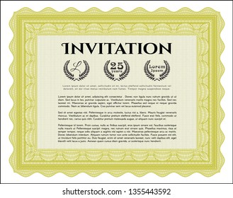 Yellow Vintage invitation. With complex linear background. Customizable, Easy to edit and change colors. Money design. 