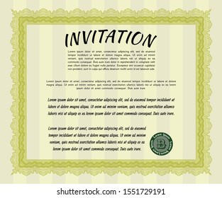 Yellow Vintage invitation. With complex linear background. Retro design. Vector illustration. 