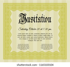 Yellow Vintage invitation. Cordial design. With quality background. Detailed. 