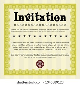 Yellow Vintage invitation. Cordial design. With guilloche pattern and background. Vector illustration. 