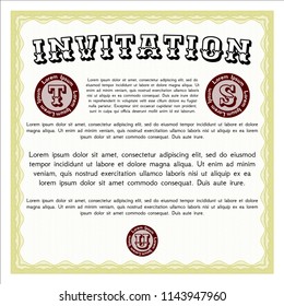 Yellow Vintage invitation. Customizable, Easy to edit and change colors. With complex linear background. Sophisticated design. 