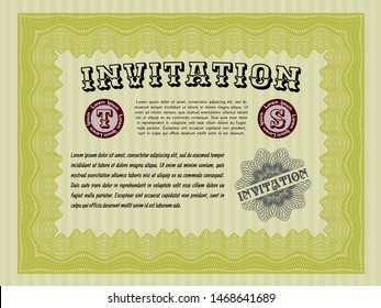 Yellow Vintage invitation. Customizable, Easy to edit and change colors. With guilloche pattern. Lovely design. 