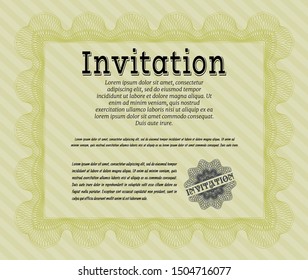 Yellow Vintage invitation. Customizable, Easy to edit and change colors. With complex linear background. Elegant design. 