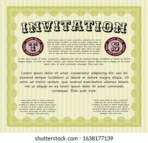 Yellow Vintage invitation. Customizable, Easy to edit and change colors. Printer friendly. Money style design. 