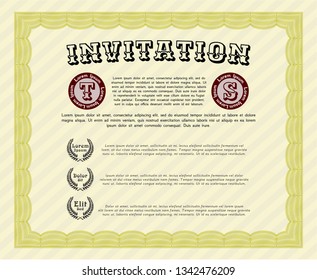 Yellow Vintage invitation. Detailed. With background. Beauty design. 