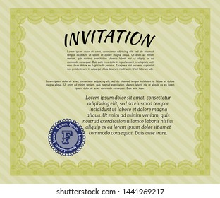 Yellow Vintage invitation. Detailed. Complex background. Good design. 
