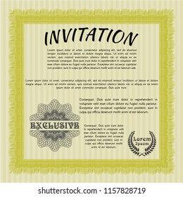 Yellow Vintage invitation. Detailed. With guilloche pattern and background. Lovely design. 