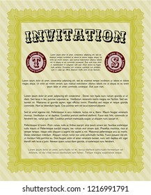 Yellow Vintage invitation. Detailed. Printer friendly. Perfect design. 
