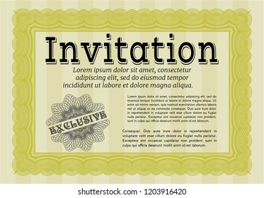 Yellow Vintage invitation. Easy to print. Retro design. Vector illustration. 