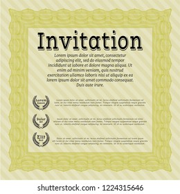 Yellow Vintage invitation. Elegant design. Printer friendly. Vector illustration. 