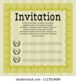 Yellow Vintage invitation. Good design. Complex background. Detailed. 