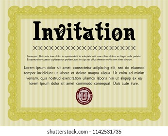 Yellow Vintage invitation. Good design. Easy to print. Customizable, Easy to edit and change colors. 