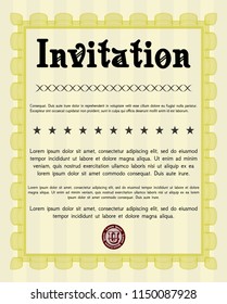 Yellow Vintage invitation. Good design. Complex background. Customizable, Easy to edit and change colors. 