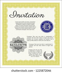 Yellow Vintage invitation. Good design. Vector illustration. With complex background. 