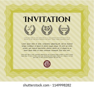 Yellow Vintage invitation. With great quality guilloche pattern. Vector illustration. Nice design. 