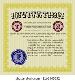 Yellow Vintage invitation. With great quality guilloche pattern. Customizable, Easy to edit and change colors. Modern design. 