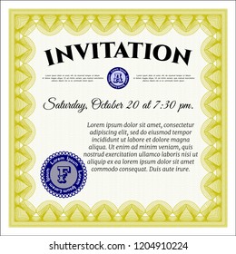 Yellow Vintage invitation. With great quality guilloche pattern. Superior design. Customizable, Easy to edit and change colors. 