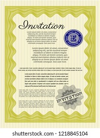 Yellow Vintage invitation. With great quality guilloche pattern. Elegant design. Customizable, Easy to edit and change colors. 