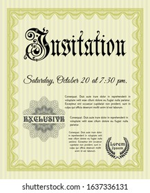 Yellow Vintage invitation. With great quality guilloche pattern. Vector illustration. Perfect design. 