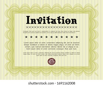 Yellow Vintage invitation. With great quality guilloche pattern. Nice design. Customizable, Easy to edit and change colors. 