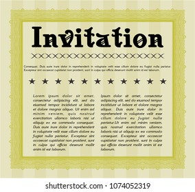  Yellow Vintage invitation. With guilloche pattern. Detailed. Good design. 