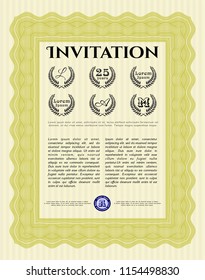 Yellow Vintage invitation. With guilloche pattern. Good design. Vector illustration. 