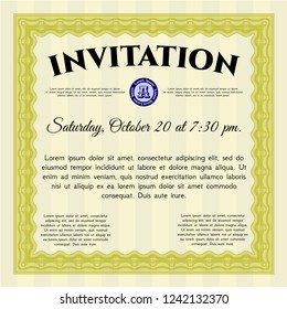 Yellow Vintage invitation. With guilloche pattern. Vector illustration. Artistry design. 