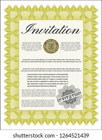 Yellow Vintage invitation. With guilloche pattern and background. Vector illustration. Perfect design. 